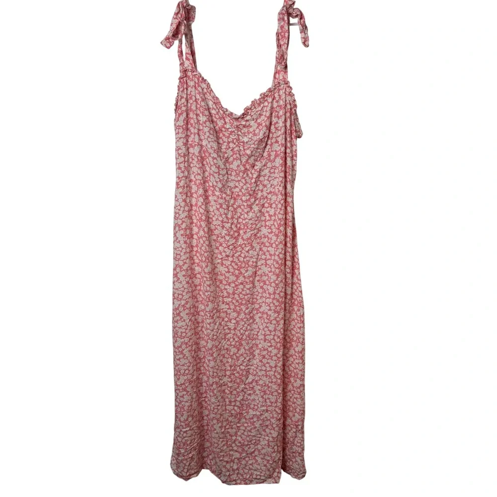 Billabong Midi Dress Womens‎ M Pink Floral Tie Shoulder Smocked Sweetheart Boho